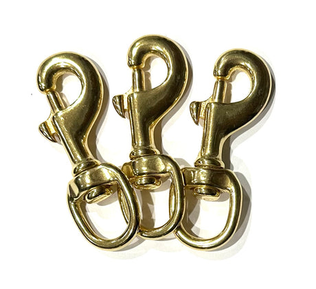 Image shows 3 Brass Swivel Bolt snaps with thumb toggle