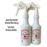 2 - 16 ounce spray bottles of paws R protected Animal Skin Spray designed for pet skin care.