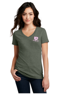 dogsRtreed Ladies V-NECK TEE  - DEEP OLIVE GREEN