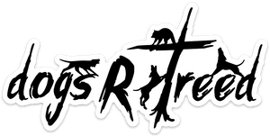 dogsRtreed Logo RACCOON DECAL - Black With White Outline - 2 Size Choices