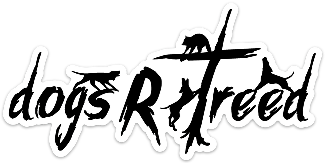 dogsRtreed Logo RACCOON DECAL - Black With White Outline - 2 Size Choices