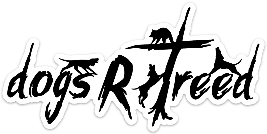 dogsRtreed Logo RACCOON DECAL - Black With White Outline - 2 Size Choices